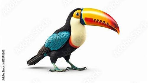 Beautiful colorful toucan isolated on a white backgroud. Generative AI.