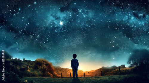 child looks at the night sky