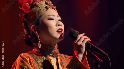 female traditional opera singer performing solo on stage photo