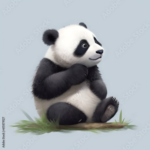 panda eating bamboo with Flat color Background _Ai
