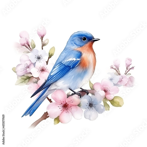 Brid on Branch Water Color Effect Pattern for Mug and Wrapper _Ai