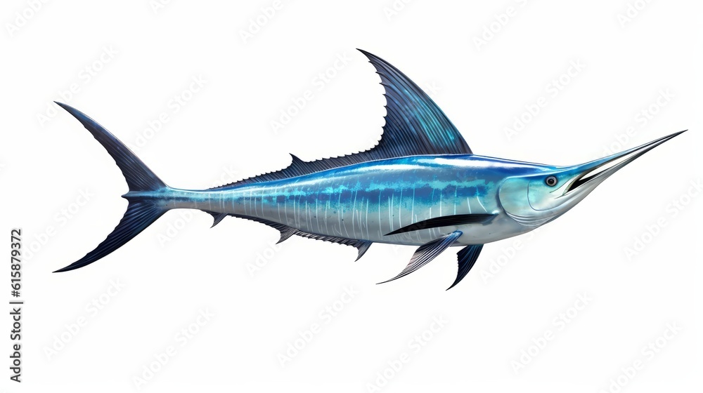 Fototapeta premium Blue marlin swordfish isolated on a white background. Generative AI.
