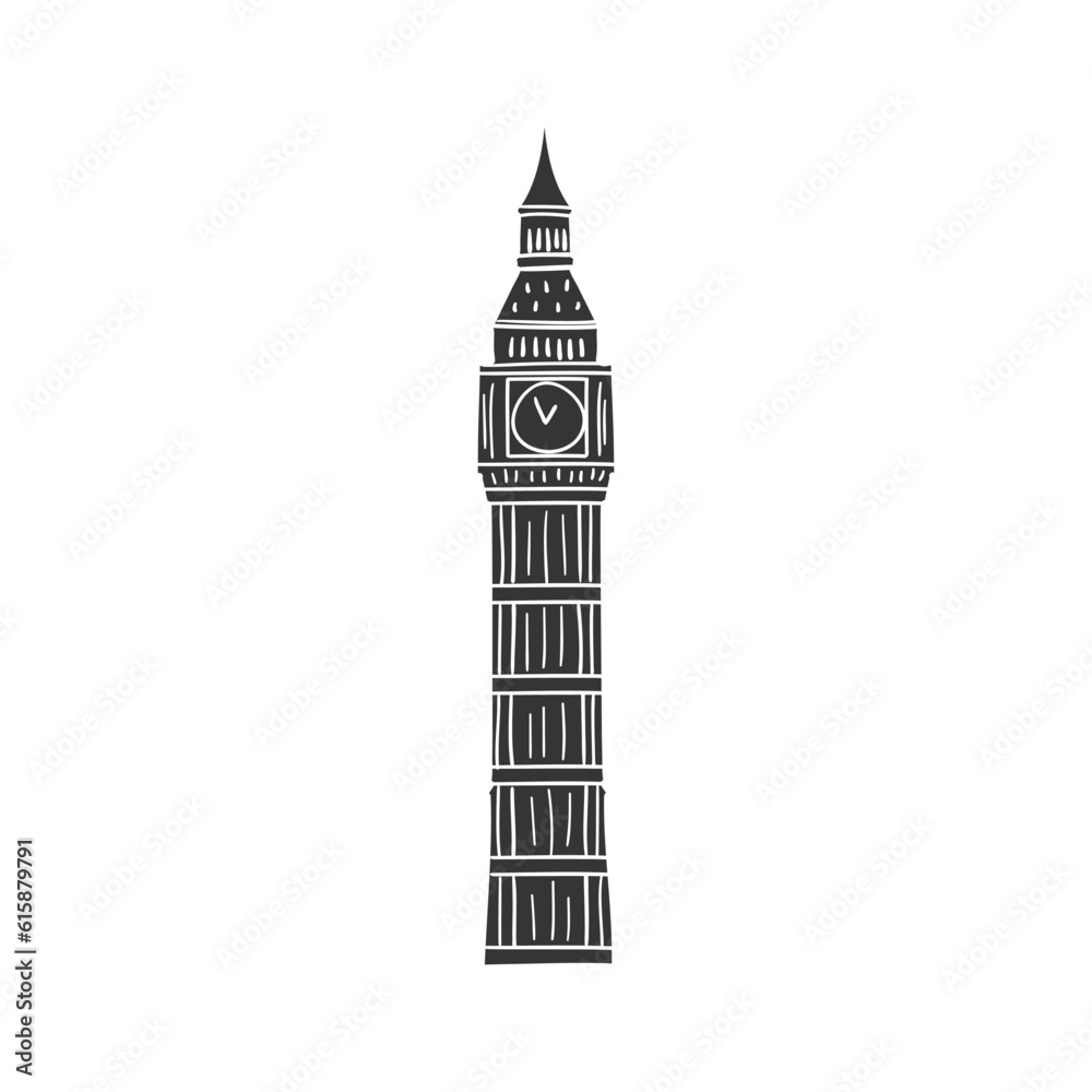 Big Ben London Icon Silhouette Illustration. English Symbols Vector Graphic Pictogram Symbol Clip Art. Doodle Sketch Black Sign.