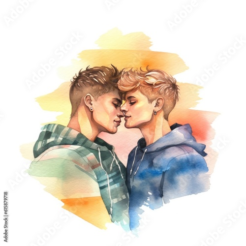 Watercolor painting of eighteen-year-old LGBT couple #615879718
