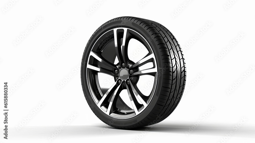 Car wheel isolated on white background. Generative AI. Car wheel isolated on white background. Generative AI.