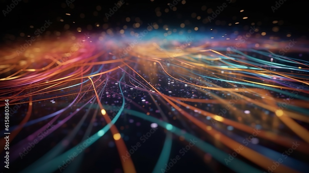farbige elektrische Kabel und geführt. Glasfaser, intensive Farben, Hintergrund für Technologie, generative AI	
 - obrazy, fototapety, plakaty 
