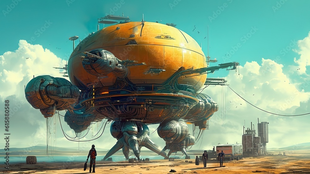 : illustration sci-fi fantasy, big future building made of metal city, Generative Ai : illustration sci-fi fantasy, big future building made of metal city, Generative Ai