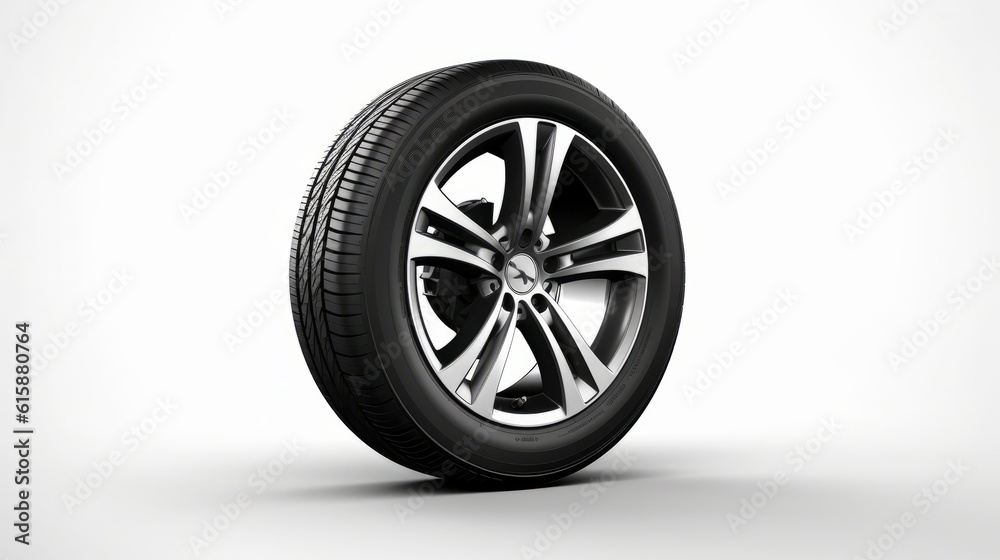 Car wheel isolated on white background. Generative AI.