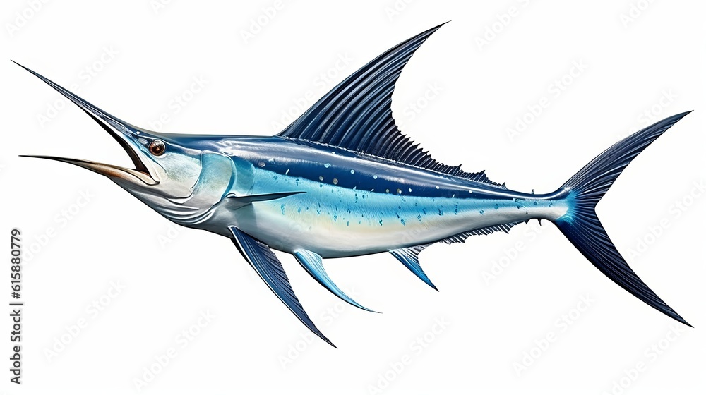 Blue marlin swordfish isolated on a white background. Generative AI. Blue marlin swordfish isolated on a white background. Generative AI.