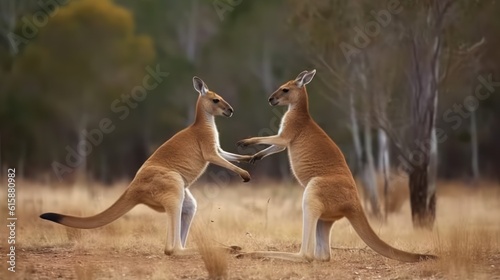 Two kangaroos fighting in a boxing match. Generative AI