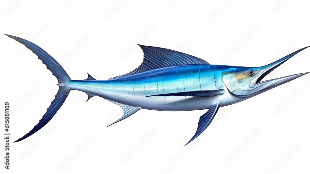 Blue marlin swordfish isolated on a white background. Generative AI.