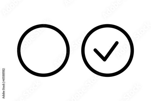 Round checkbox set. Blank and checked checkbox stroke line art vector icon for app or website. Survey icon.