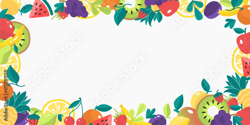 Frame of fruits and berries in vector  flat style.