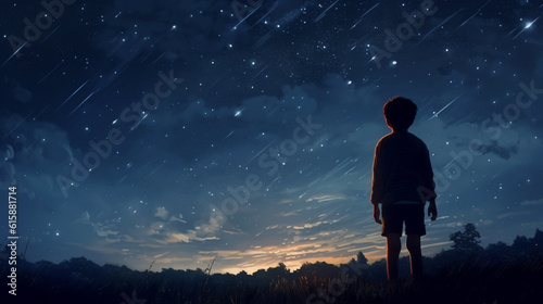 child looks at the night sky