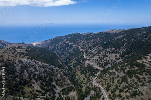 Aerial summer sunny view of Imbros Gorge, Crete, Greece