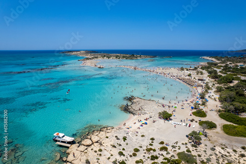 Aerial summer sunny view of Elafonissi Beach  Crete  Greece