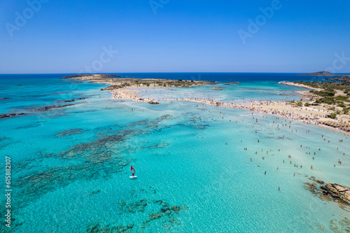 Fototapeta Naklejka Na Ścianę i Meble -  Aerial summer sunny view of Elafonissi Beach, Crete, Greece