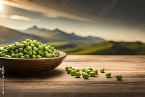 green peas in plate on the table 
