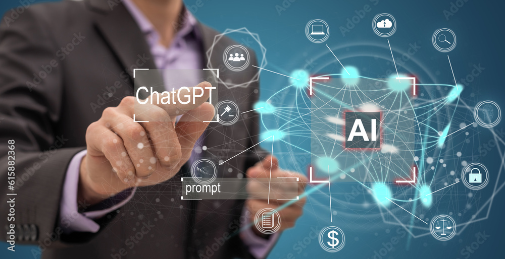 Ai technology, Artificial Intelligence. man using technology smart robot AI, artificial intelligence by enter command prompt for generates something, Futuristic technology transformation. Chat with AI Ai technology, Artificial Intelligence. man using technology smart robot AI, artificial intelligence by enter command prompt for generates something, Futuristic technology transformation. Chat with AI