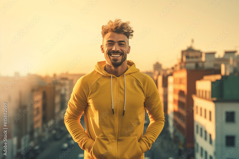 Man wearing sports outfit smiling in the city Man wearing sports outfit smiling in the city