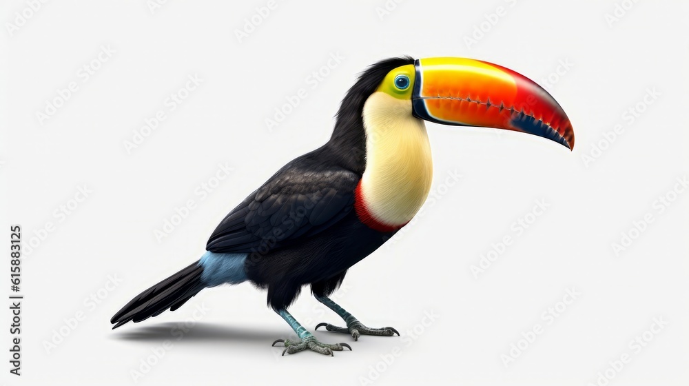 Fototapeta premium Beautiful colorful toucan isolated on a white backgroud. Generative AI.
