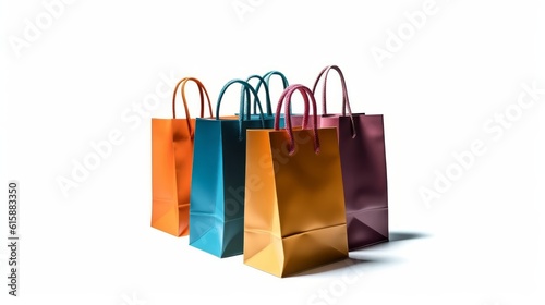 Colorful shopping bags isolated on white background. Generative AI.