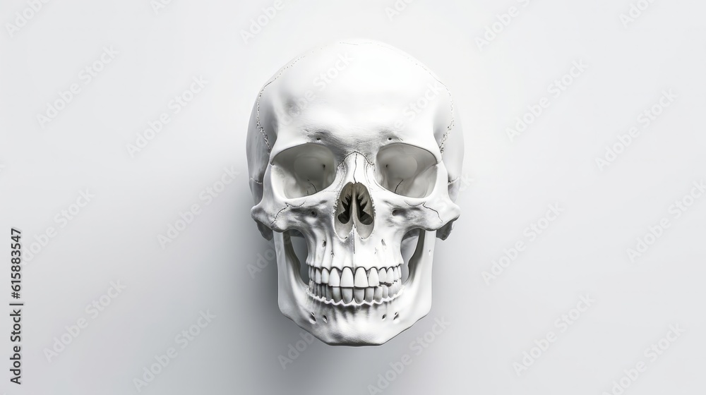 Detailed white human skull. Generative AI. Detailed white human skull. Generative AI.