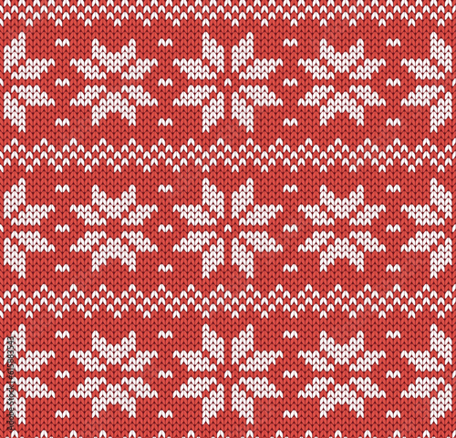 Knitting red snow ornament. Christmas seamless pattern. Vector illustration.