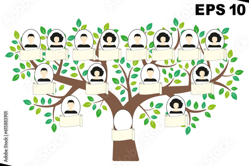 Family tree and nameplate. Man and woman profile on a white background. Vector illustration 