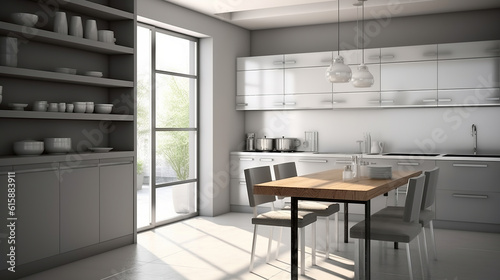Grey kitchen interior. Generative AI