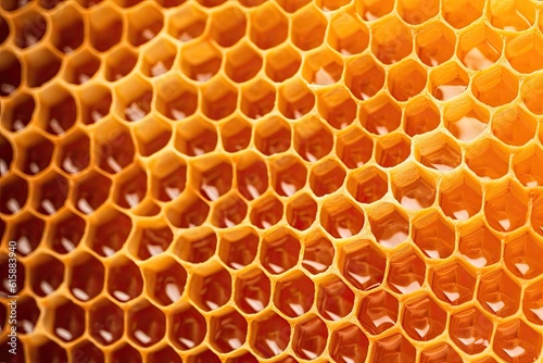 Close-up of Honey-filled Hexagonal Cells: Concept for Healthy Natural Sweeteners, Detailed Macro Photography, and Intricate Beehive Layouts.Generative AI