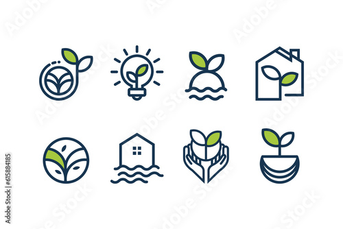 Nature logo icon set with modern simple line art style
