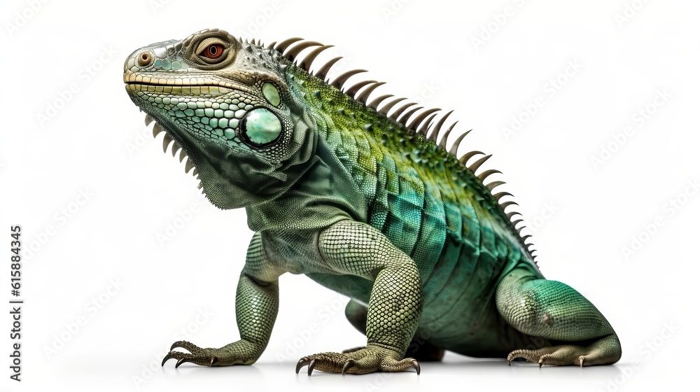 Iguana isolated on white background. Generative AI.