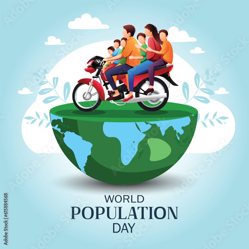 population dayWorld Population Day 11th July Whole Family With Motorcycle. abstract Vector Illustration.