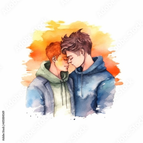 Watercolor painting of eighteen-year-old LGBT couple #615884569