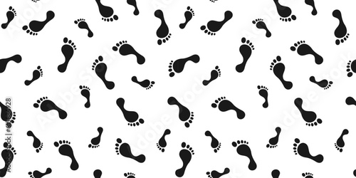 Seamless pattern of black footprints on a white background. Vector illustration