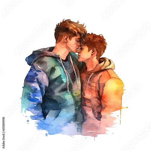 Watercolor painting of eighteen-year-old LGBT couple #615884948