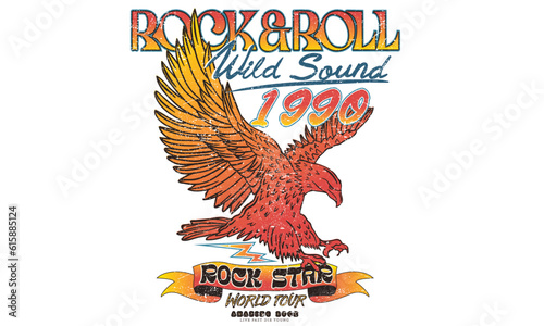 Rock star. Eagle rebel rock tour graphic print design. Make some noise rock and roll artwork design.	