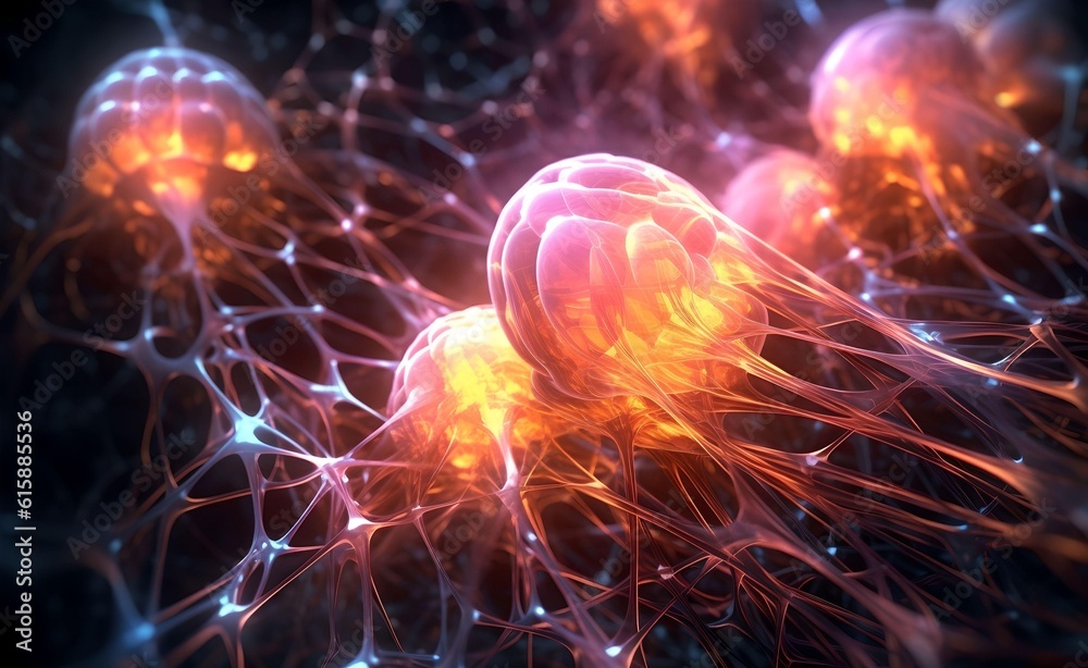 Fototapeta premium AI Neural Nets. Futuristic Background of Artificial Intelligence Neural Networks. Black Background. Generative AI.