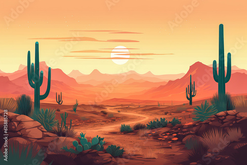 Flat illustration of the desert landscape. Generative AI