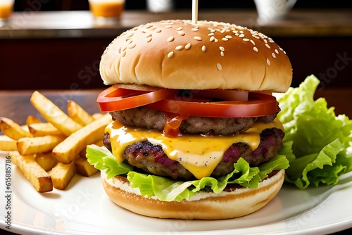A delightful cheeseburger with fries, AI generated