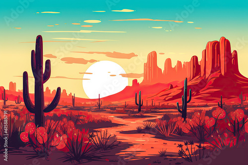 Flat illustration of the desert landscape. Generative AI