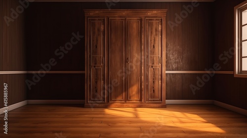 A room with a wooden cupboard. Generative AI.