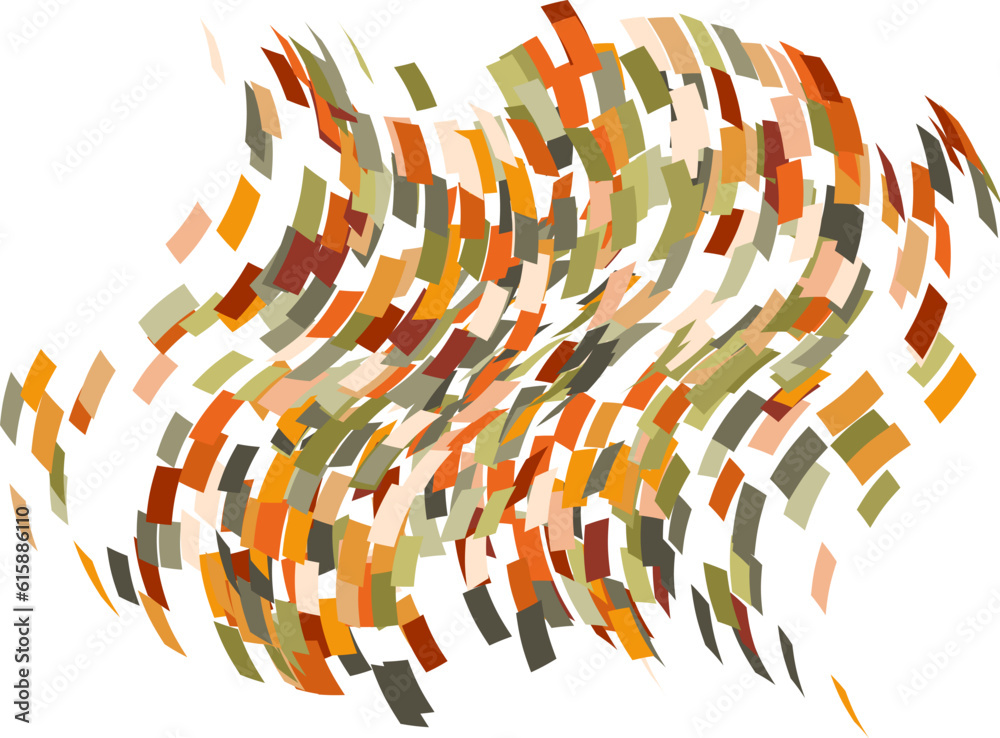 Obraz premium Scattered square particles ornament. Mosaic flight wind. Windy destroyed cell wall. Flight colored tiles flock direction stream.Leaf fall conditional parts single whole. Crash curved surface.