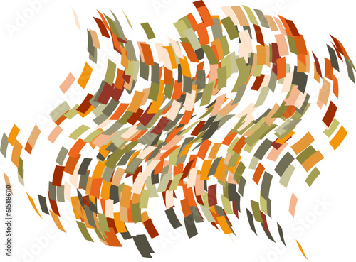 Scattered square particles ornament. Mosaic flight wind. Windy destroyed cell wall. Flight colored tiles flock direction stream.Leaf fall conditional parts single whole. Crash curved surface.