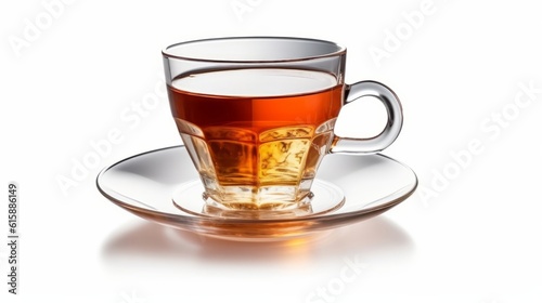 Glass cup and saucer isolated on white background. Generative AI.