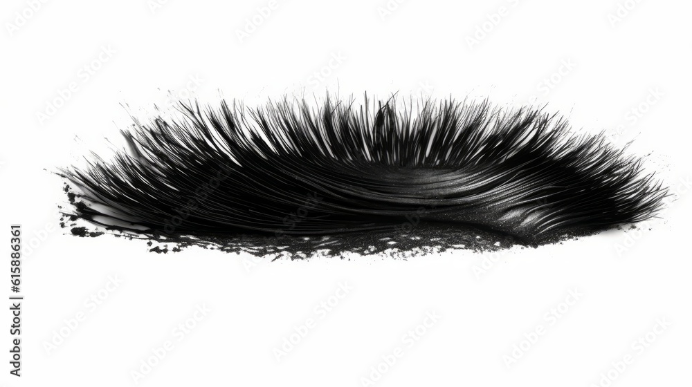 Black mascara texture brush stroke isolated on white background. Generative AI. Black mascara texture brush stroke isolated on white background. Generative AI.