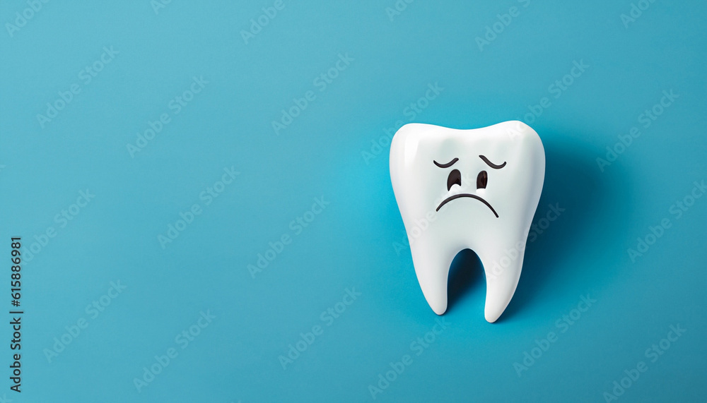 sad tooth mascot for dental inspection with copy space sad tooth mascot for dental inspection with copy space