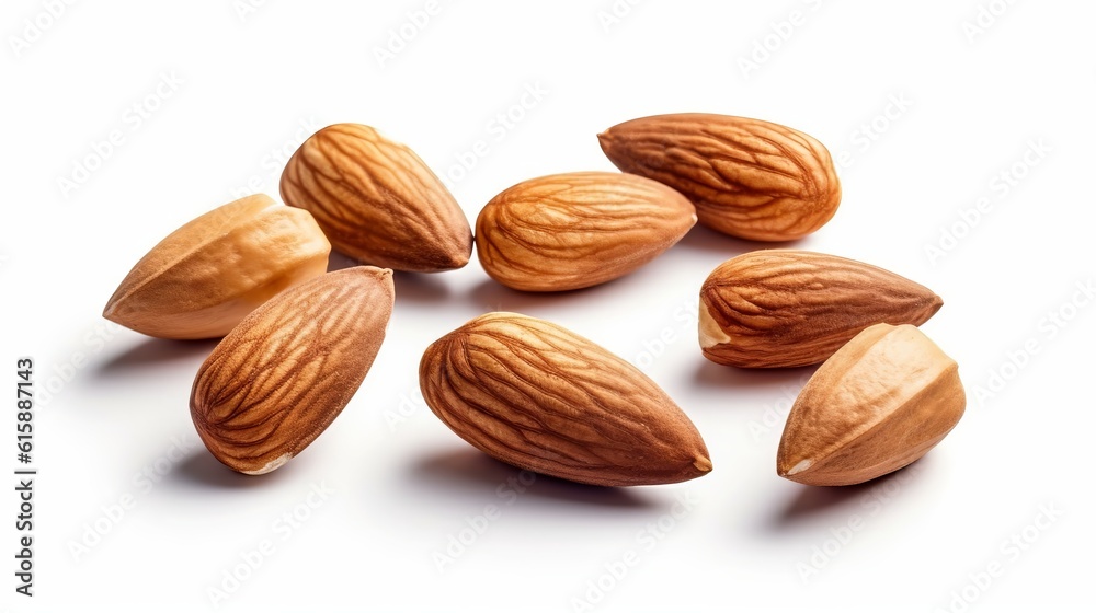 Collection almond nut isolated on white background. Generative AI. Collection almond nut isolated on white background. Generative AI.