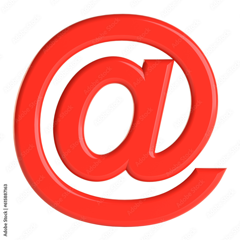 Red email sign. Beautiful font for your design. Isolated on white background. 3D illustration Red email sign. Beautiful font for your design. Isolated on white background. 3D illustration